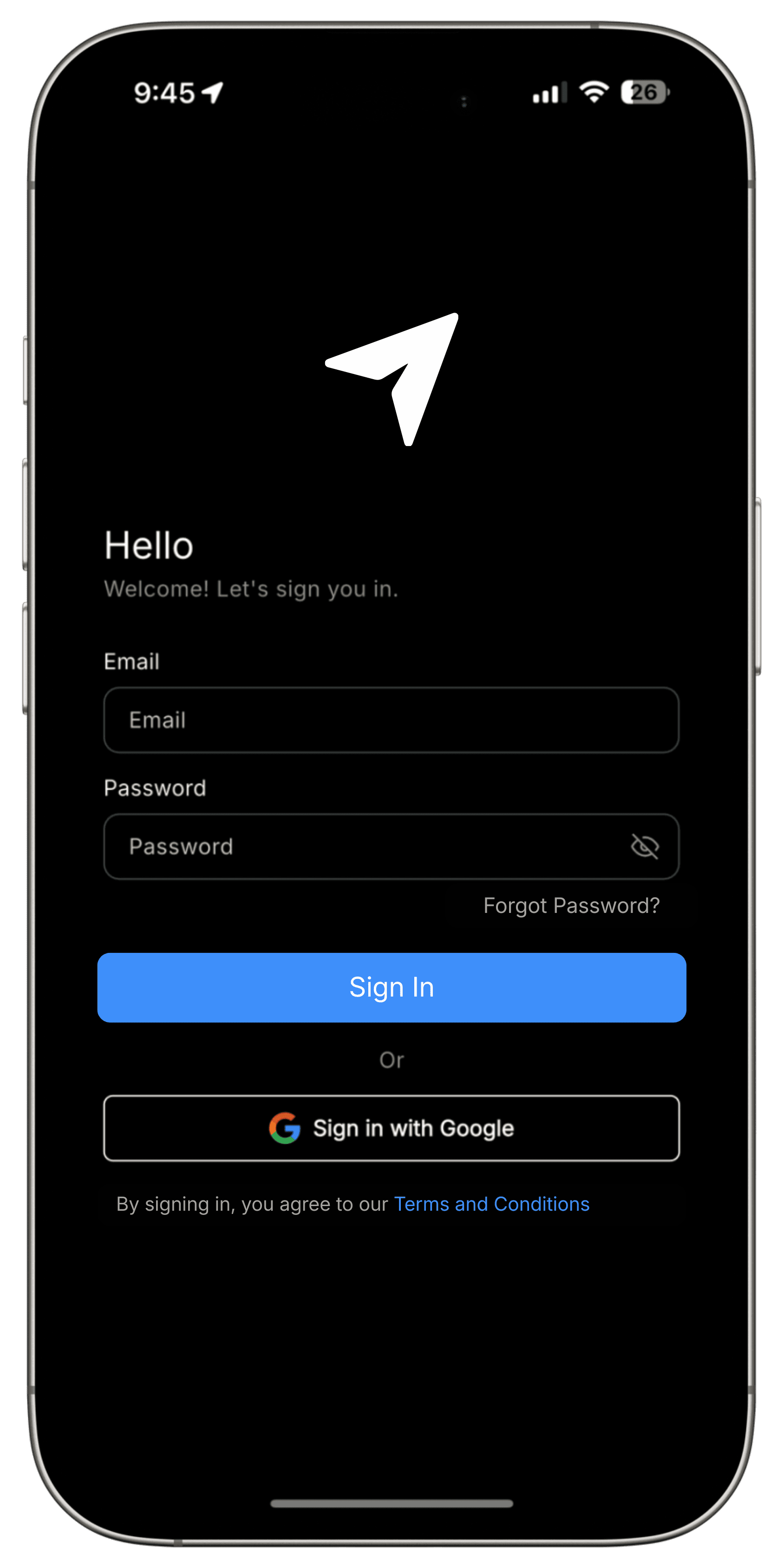 Bluelead mobile app login screen